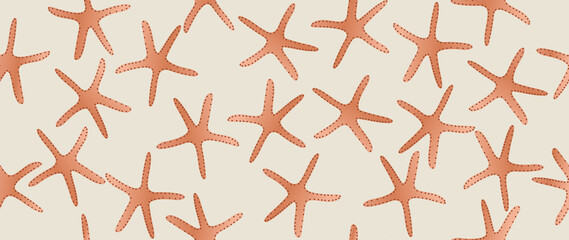 Flat illustration. Seamless starfish. In cartoon style. Cute print. Ideal for gift wrapping, posters, covers, screensavers, textile decor, etc.