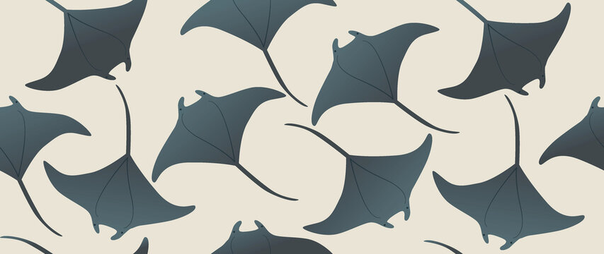 Flat illustration. Seamless devil-fish. In cartoon style. Cute print. Ideal for gift wrapping, posters, covers, screensavers, textile decor, etc.