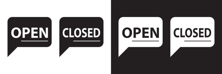 open and closed signs hanging icon  door welcome sign for store cafes label outline symbol Vector illustration isolated on white and black background. EPS 10