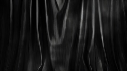 Elegant black curtain with draped folds and smooth texture, sophisticated interior decor, copy space