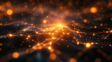 Obraz premium Glowing Network of Interconnected Nodes on a Dark Background