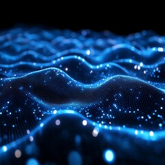 Bright abstract wave design with luminous glowing particles