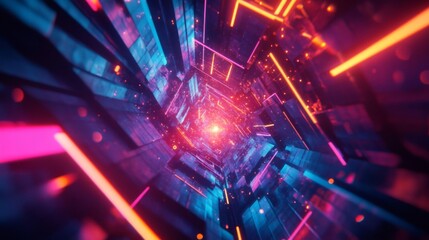 Fototapeta premium Neon Lights Illuminate a Futuristic Geometric Tunnel