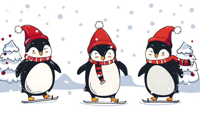 Fototapeta premium New Year and Christmas card, graphic advertising backgrounds in a doodle 2D illustrator style.