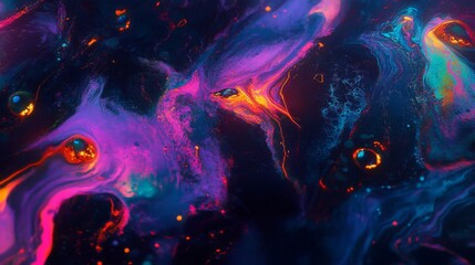 Abstract Swirls of Neon Paint on a Dark Background