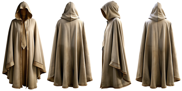 Medieval hooded cloak isolated on white  background.AI GENERATED