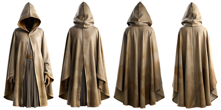 Medieval hooded cloak isolated on white  background.AI GENERATED