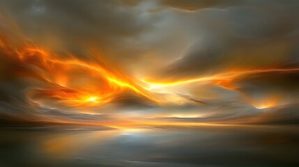 Fototapeta premium Abstract Landscape with Golden Sky and Water Reflection