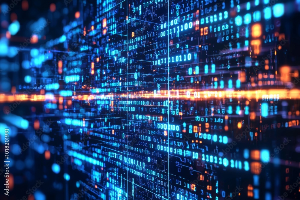 Wall mural digital technology background of data and network