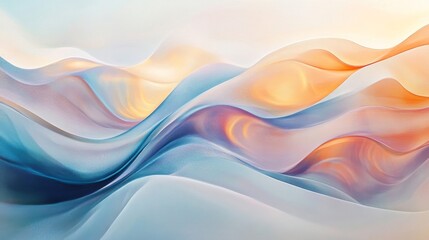 Fototapeta premium Abstract Watercolor Painting of Flowing, Intertwining Waves in Blue, Orange, and White Hues