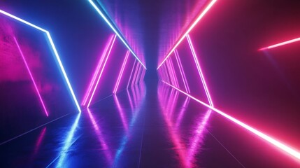 Neon Lights Reflecting on a Black Tile Floor