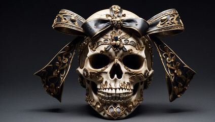 PNG Skull Adorned with a Bow