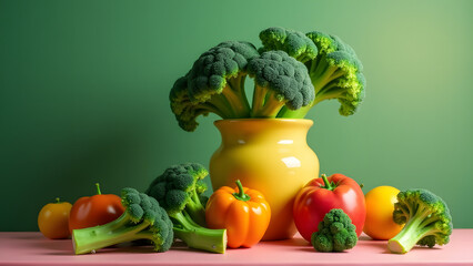 A Stunning Display of Fresh Broccoli in a Vibrant Vase, Celebrating the Beauty of Natural Food and its Importance in Daily Life