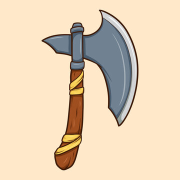 recommend clip art: Large Medieval Axe Wooden Handle Cartoon