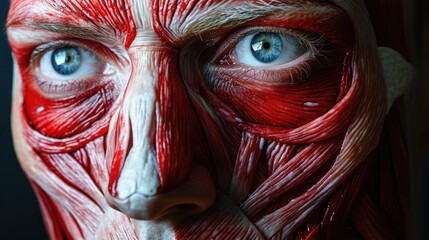 An artistic painting highlighting a mans facial muscle details