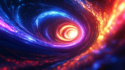 A swirling vortex of blue and orange energy leading to a bright white light
