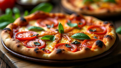 Culinary Delight: A Delicious Meal Featuring Freshly Baked Pizza Showcasing Rich Flavors and Textures