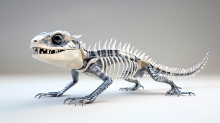 Fototapeta premium Skeletal Reptilian Creature Stalking in the Dark
