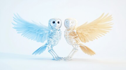 Ethereal Skeletal Creature with Angel Wings Floating in Surreal Light