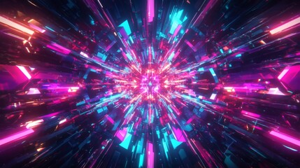 Naklejka premium Abstract Digital Tunnel with Vibrant Pink and Blue Neon Lights