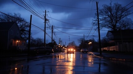 A compelling image representing the concept of power outages, The scene show是 a stormy night outside, highlighting the impact of weather on power supply. 