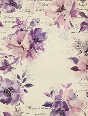 Shabby Chic Style Vintage Paper with Handwriting & Flowers