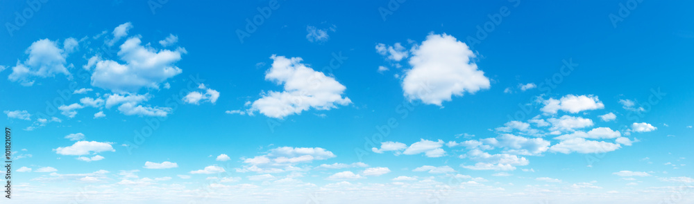 Wall mural blue sky background with tiny clouds. panorama sky background