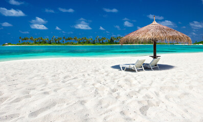 Maldives Islands Tropical.  Beach Holiday. Beach Holiday. Beautiful beach and tropical sea.