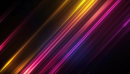 Fototapeta premium Abstract Diagonal Glowing Lines in Pink, Yellow, and Blue on a Dark Background