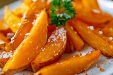 Sweet Potato Finger Chips, Fries or French Fries, French-Fried Potatoes, Delicious Fast Food with Salt