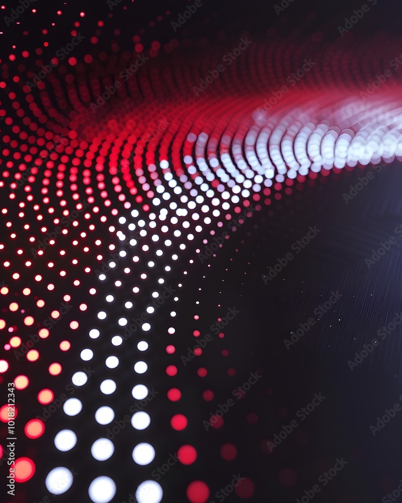 Poster vibrant neon dotted circular pattern on dark background with dynamic display and copy space