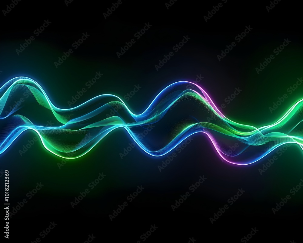 Canvas Prints mesmerizing neon wave pattern in bright green and blue on dark background ideal for modern product d