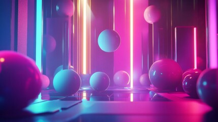 Abstract Neon Lights and Spheres in a Modern Setting