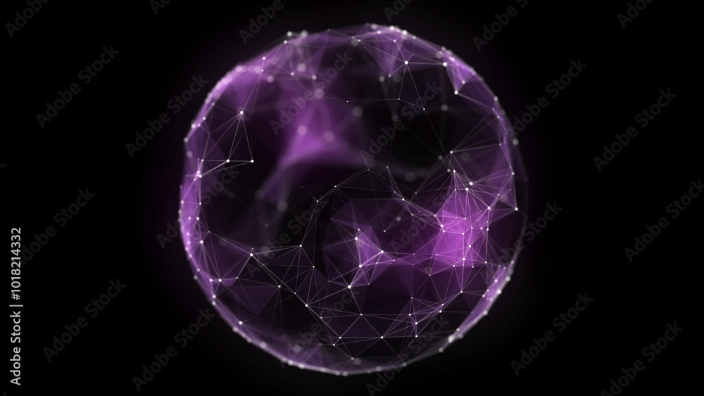 Aufkleber technology pink sphere with connecting dots and lines. digital abstract network structure. 3d render