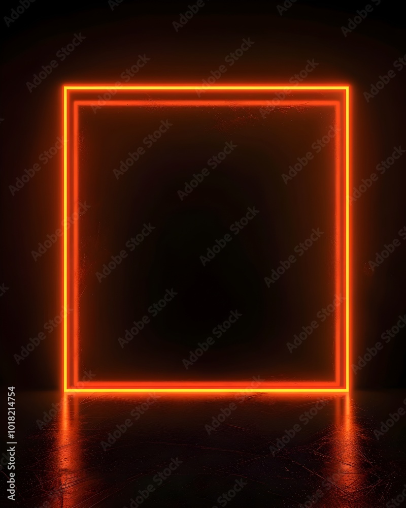 Canvas Prints bright orange neon outline rectangle on black backdrop offering minimalist display space