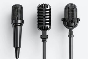 Fototapeta premium Microphone icon, mic symbol, karaoke equipment, broadcasting emblem, concert 3d realistic logo