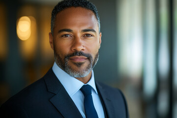 Fototapeta premium Portrait of a confident African American businessman in a suit.