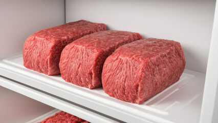 Shelves displaying packages of minced meat in a store. The vibrant color and clear labeling make this image perfect for illustrating culinary recipes or marketing materials иалов для мясных продуктов.