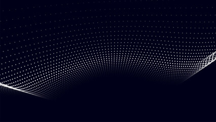 Wave of moving dots on an abstract dark background. 3D Vector illustration.