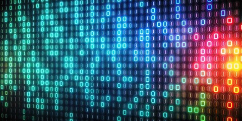 Minimalist neon binary code on dark background