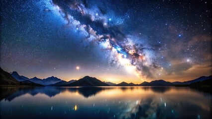 minimalist night sky stars lake landscape milky way mountain background