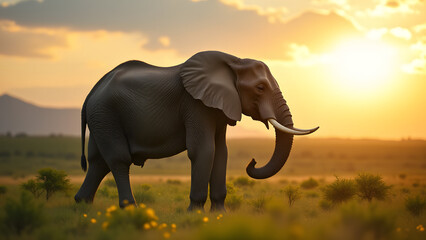 A Breathtaking View of a Majestic Elephant Roaming Gracefully Under the Bright Sun in Its Natural Habitat