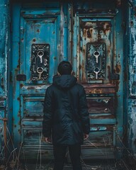 Obraz premium Unlocking the Unknown A Person Facing Uncertainty with Keys in Hand