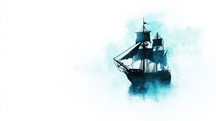 Obraz premium Ghostly Sailing Ship in Misty Seascape Mysterious Maritime Vessel on Horizon