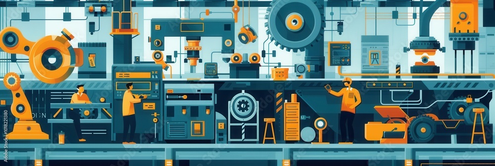 Leinwandbilder workers are engaged in assembling various car parts and components in a busy machinery workshop fill