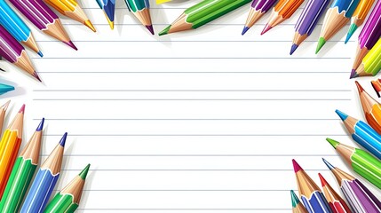 Fototapeta premium An organized notepad is surrounded by vibrant colored pencils.