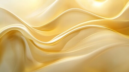 Abstract golden waves swirling in a fluid, dynamic pattern, glowing softly in the light with shimmering gradients