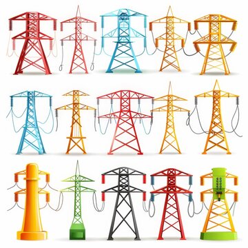 Power line icon, electric main 3d realistic symbol, electric line minimal emblem, lamps, power line pictogram