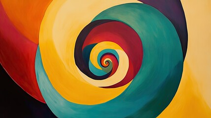 Abstract swirls of bold, bright colors like yellow, red, and turquoise, moving in a spiral motion across a neutral background