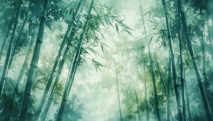 Fototapeta premium Bamboo Forest in Watercolor Style with Tranquil and Peaceful Lighting